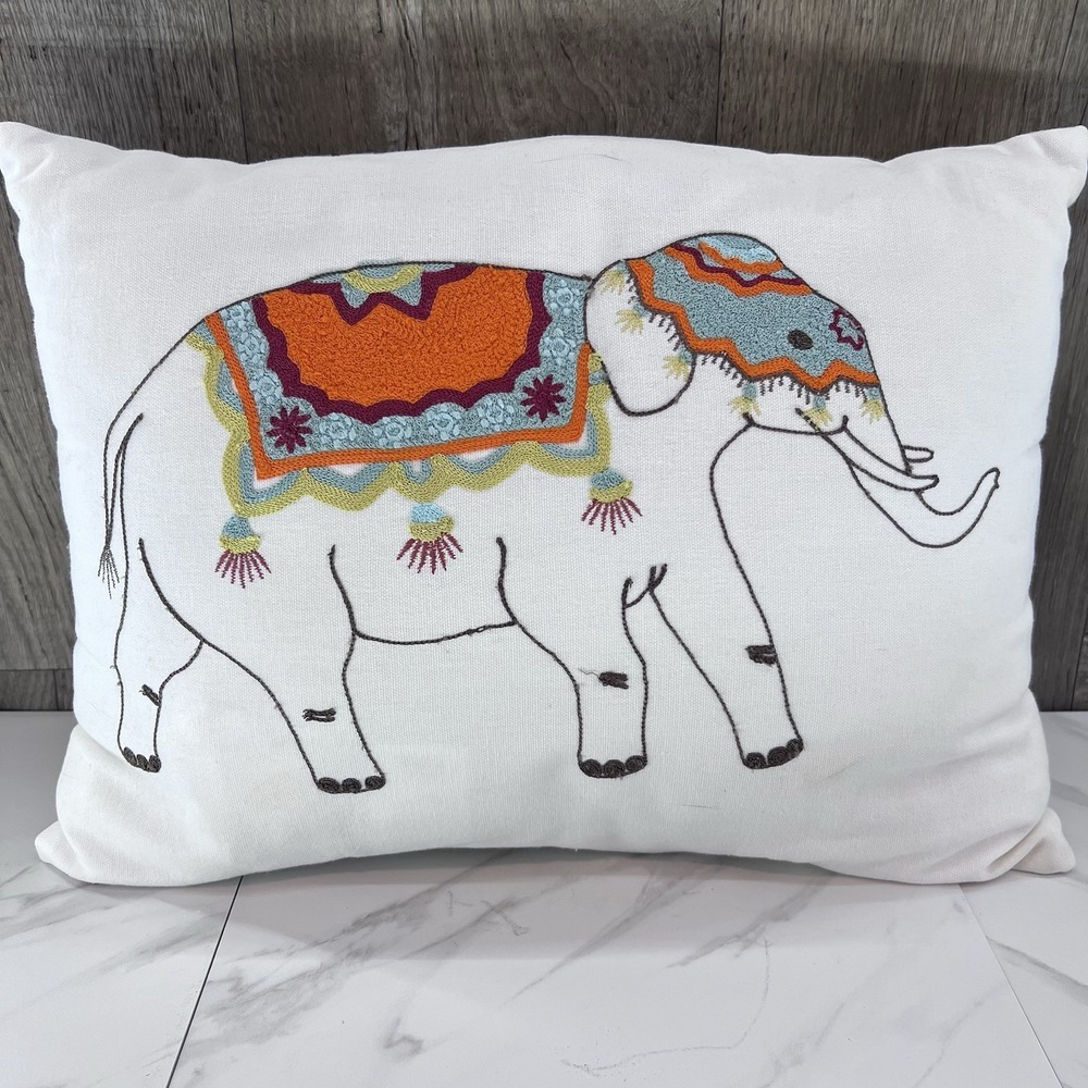 Elephant Pillow Boho Embroidered Anthology w/Zipper Removable Cover 13" x 17"